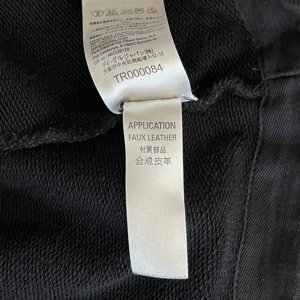 Diesel Convertible Black Sweatshirt with Faux Leather Trim and Silver Snaps - Picture 12 of 12